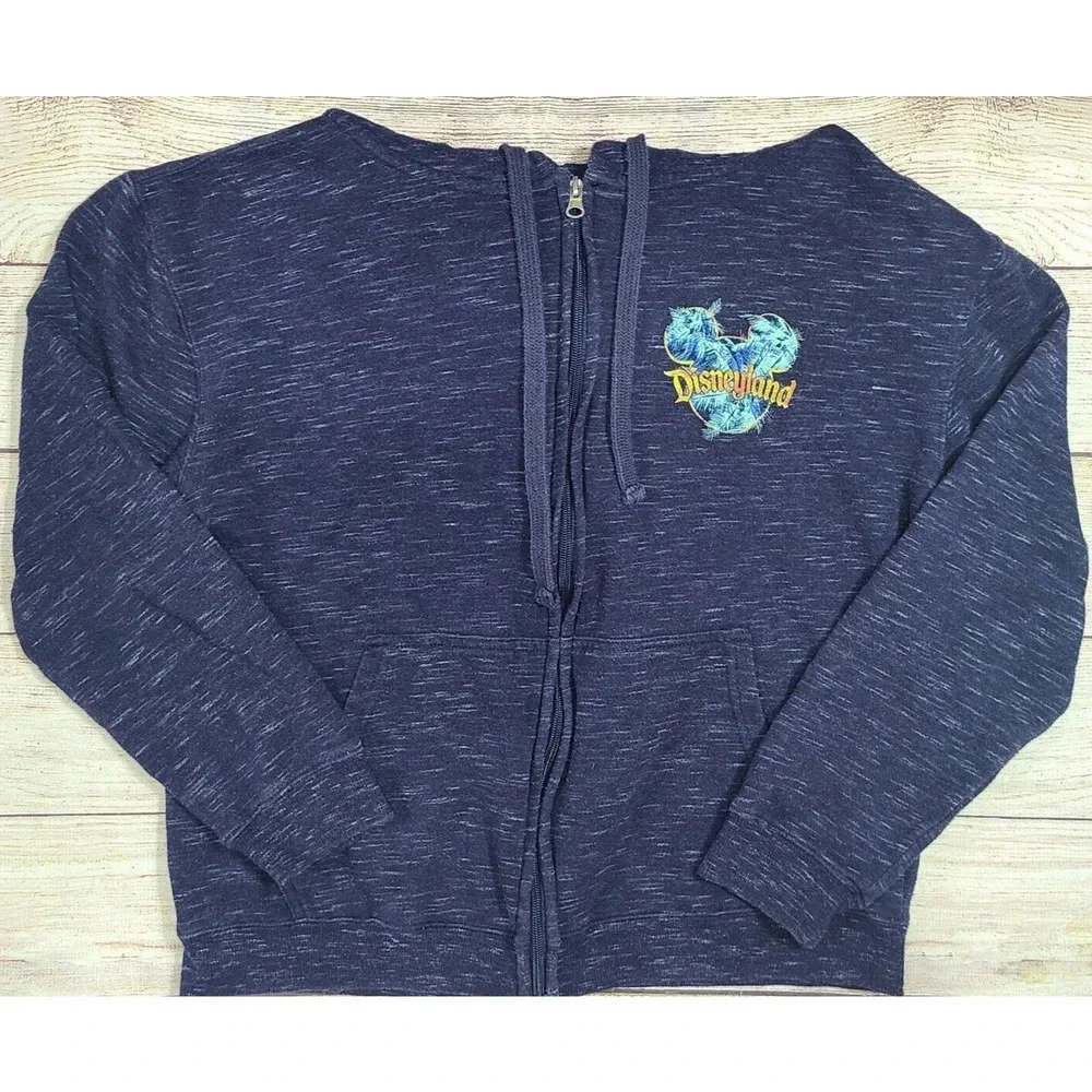 Disneyland Mickey Mouse Full Zip Hooded Sweatshirt Women's Small Heather Blue